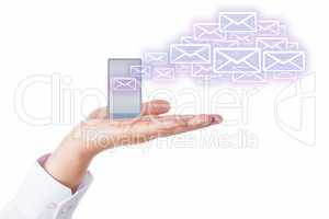 Emails Leaving Cell Phone In A Palm For The Cloud