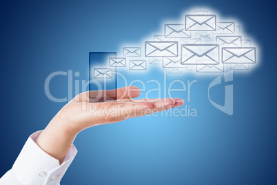Email Cloud Leaving Smart Phone Over Blue Ground