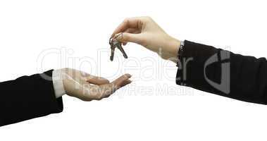Woman Handing Over Woman Set Of Keys Isolated on White