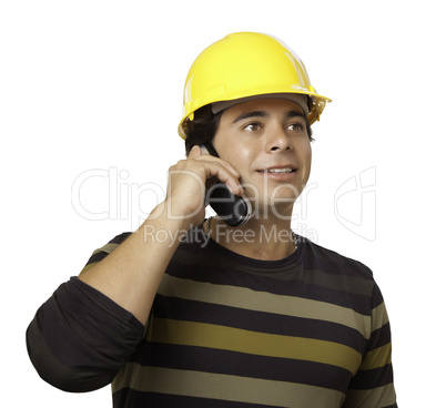 Handsome Hispanic Contractor with Hard Hat Isolated on White