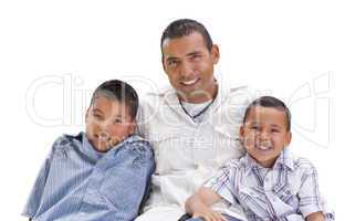 Hispanic Father and Sons on White