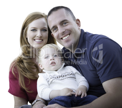 Young Attractive Parents and Child Portrait on White