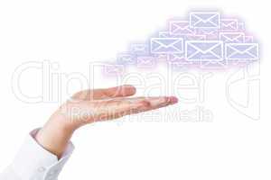 Email Cloud Leaving The Palm Of A Hand On White