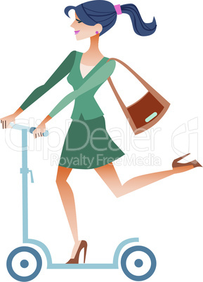Businesswomen scooter rides to work
