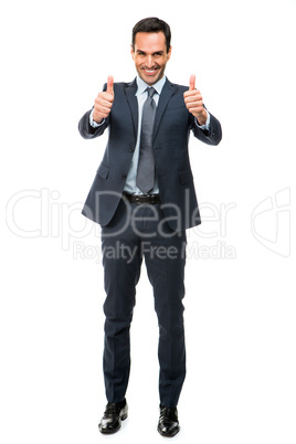 businessman smiling with finger up