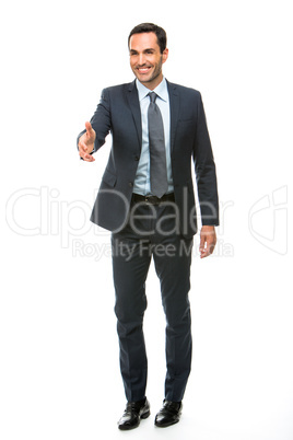 businessman smiling raising his arm
