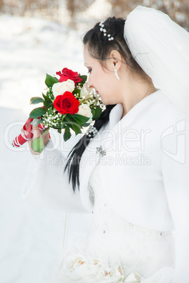 wedding dress and flowers