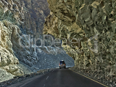 Mountain road among the rocks. Himalayas, Leh, Northern India