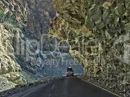 Mountain road among the rocks. Himalayas, Leh, Northern India