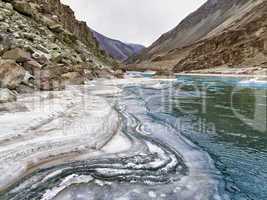 Zanskar mountain river in the winter. Himalayas, northern India