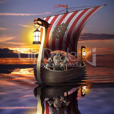 Viking boat in the sea