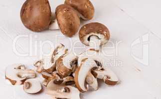 Diced and whole agaricus brown button mushrooms