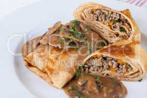 Savory mince pancakes or tortillas