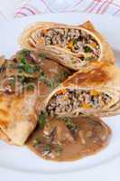 Savory mince pancakes or tortillas