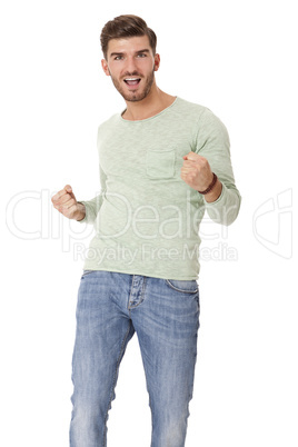 young man in casual fashion on white