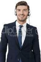 Man wearing headset with stereo headphones