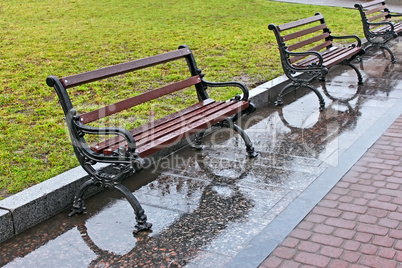 Wet benches after the rain