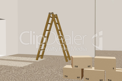 Stepladder and moving box in empty room
