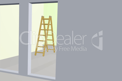 Stepladder standing in the room to renovate