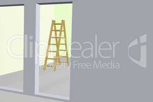 Stepladder standing in the room to renovate