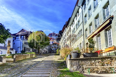 Court-Chemin stairs in Fribourg old city, Switzerland, HDR