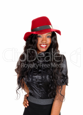 Black girl with red hat.