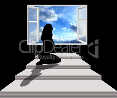 Young woman looking out from the window with hope