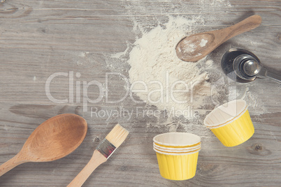 Various baking tools from overhead view