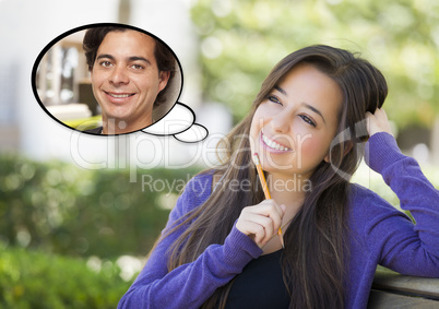 Pensive Woman with Handsome Young Man Thought Bubble