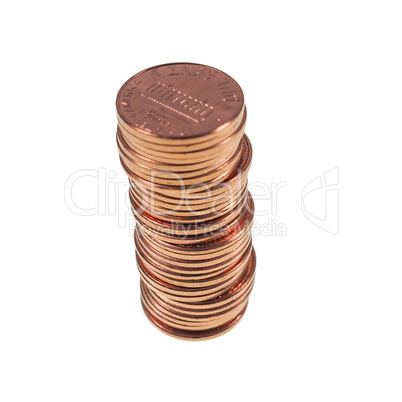 Dollar coins 1 cent wheat penny cent isolated