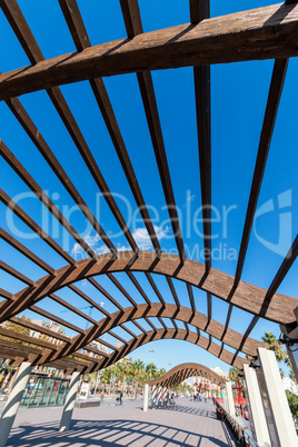 Barcelona,Spain,interesting wooden structure on the harbor