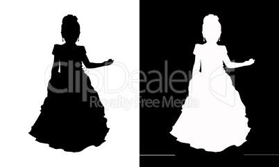 silhouettes of the girl - princess on the black and white