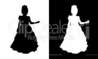 silhouettes of the girl - princess on the black and white