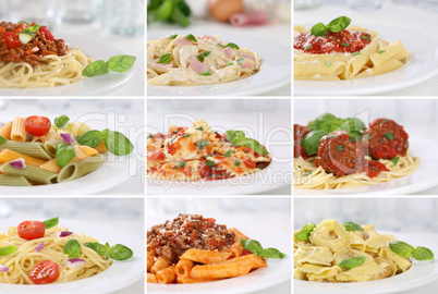 Collage von Spaghetti Food Essen Pasta Nudel Gericht