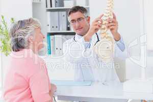 Doctor explaning anatomical spine to female patient