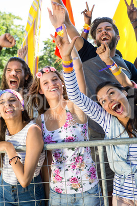 Excited music fans up the front at festival