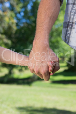 Father and daughter holding hands in the park