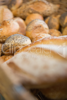 Close up of delicious breads freshly baked