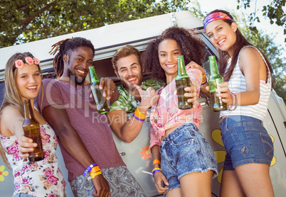 Happy hipsters smiling at camera