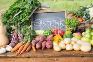 Table of fresh produce at market