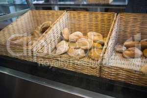 Baskets with fresh and delicious breads