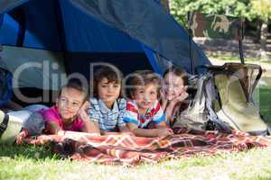 Happy siblings on a camping trip