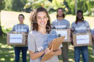 Happy volunteers in the park