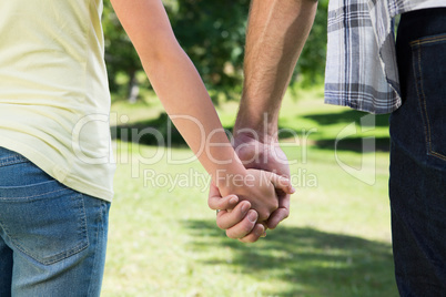 Father and daughter holding hands in the park
