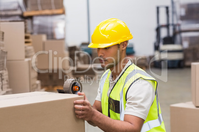 Worker preparing goods for dispatch
