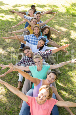 Happy friends in the park playing games