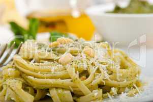 Italian traditional basil pesto pasta ingredients