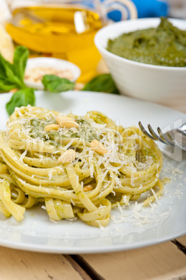 Italian traditional basil pesto pasta ingredients