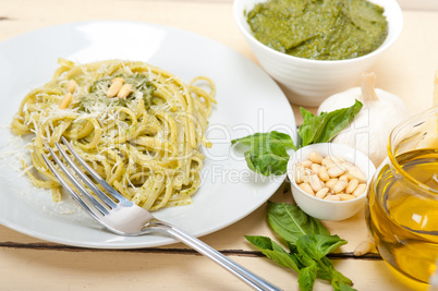 Italian traditional basil pesto pasta ingredients