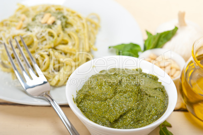 Italian traditional basil pesto pasta ingredients